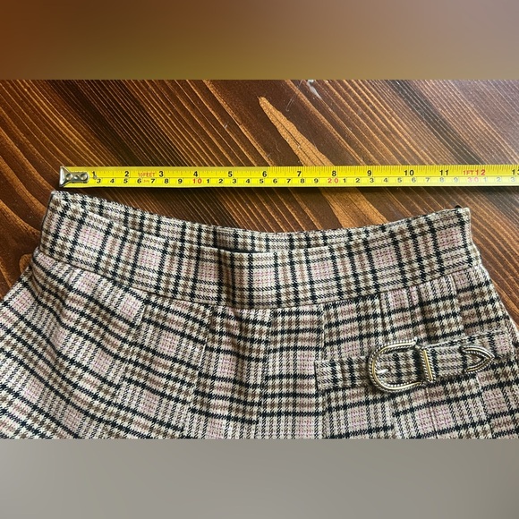 Maje Mini Skirt Pleated Plaid Asymmetrical Sz EU34/ 2 Brown Clueless Preppy - Picture 4 of 8